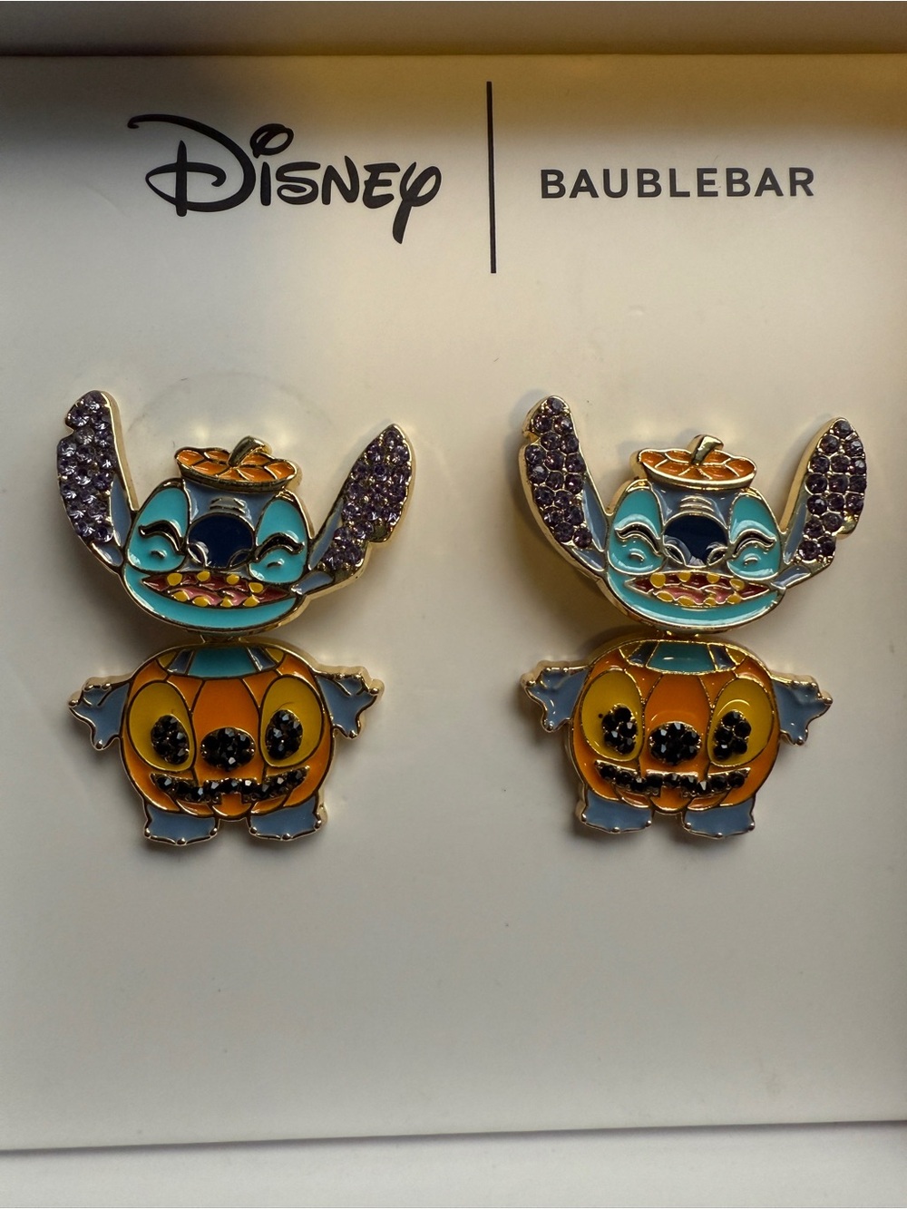 Disney x BaubleBar Stitch Halloween Pumpkin Stud Earrings - NIB